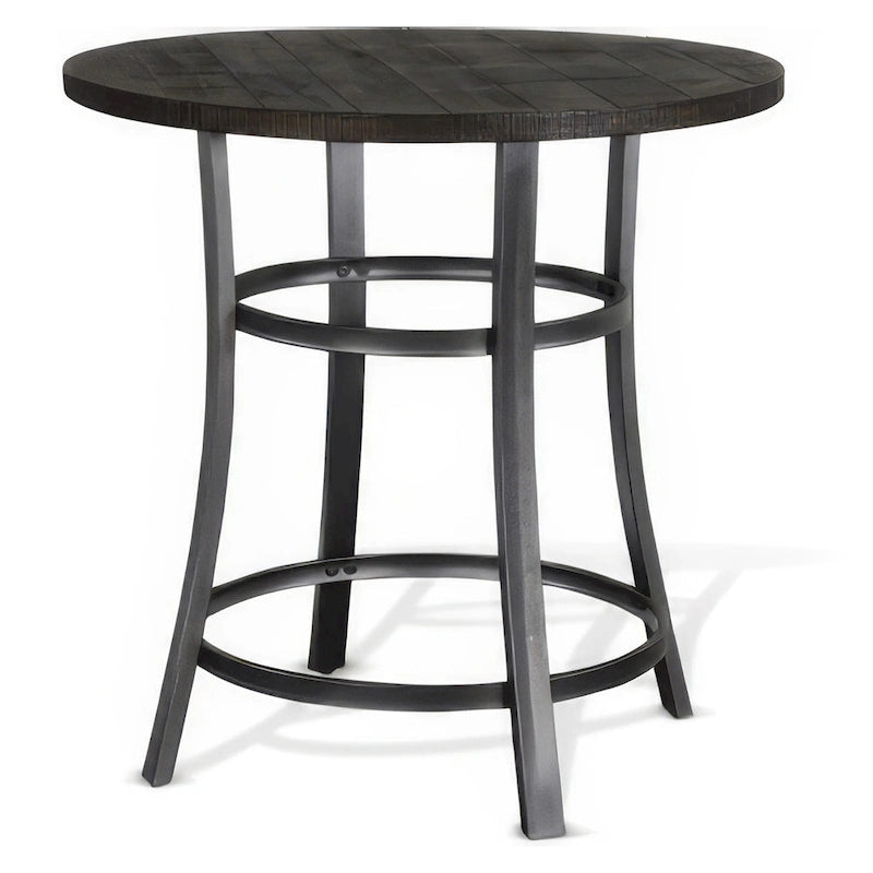 Table à manger ronde hauteur comptoir, 4 places, marron foncé et argent