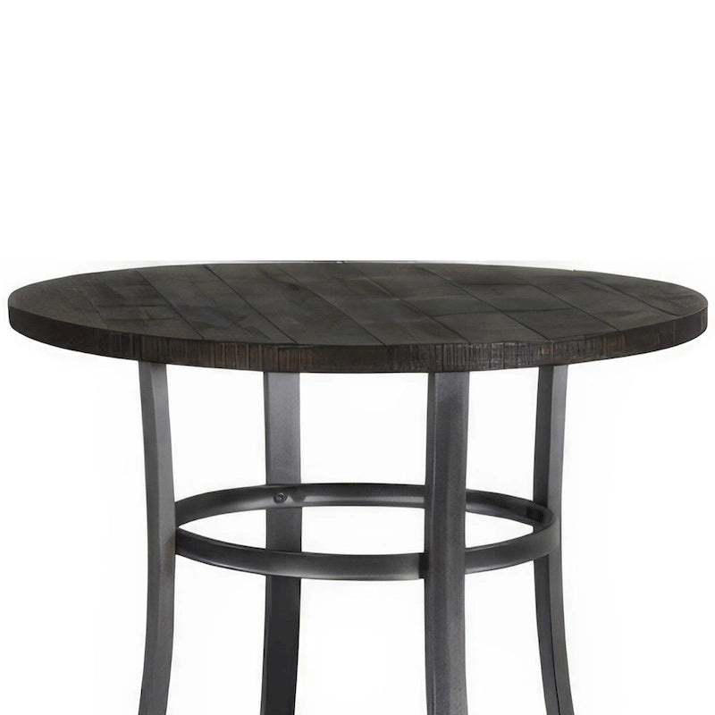Table à manger ronde hauteur comptoir, 4 places, marron foncé et argent