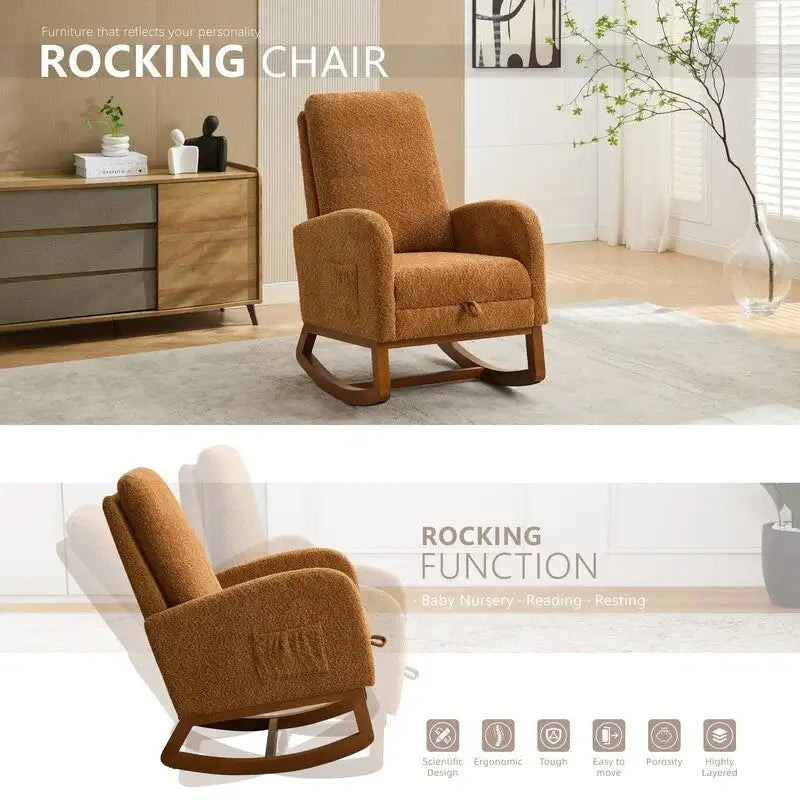 Fauteuil à bascule à oreilles avec poches latérales – 1 place, anthracite / marine / gris clair / ivoire / caramel