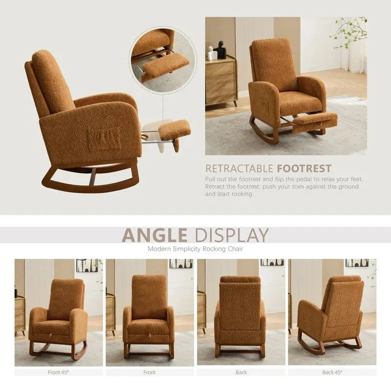Fauteuil à bascule à oreilles avec poches latérales – 1 place, anthracite / marine / gris clair / ivoire / caramel