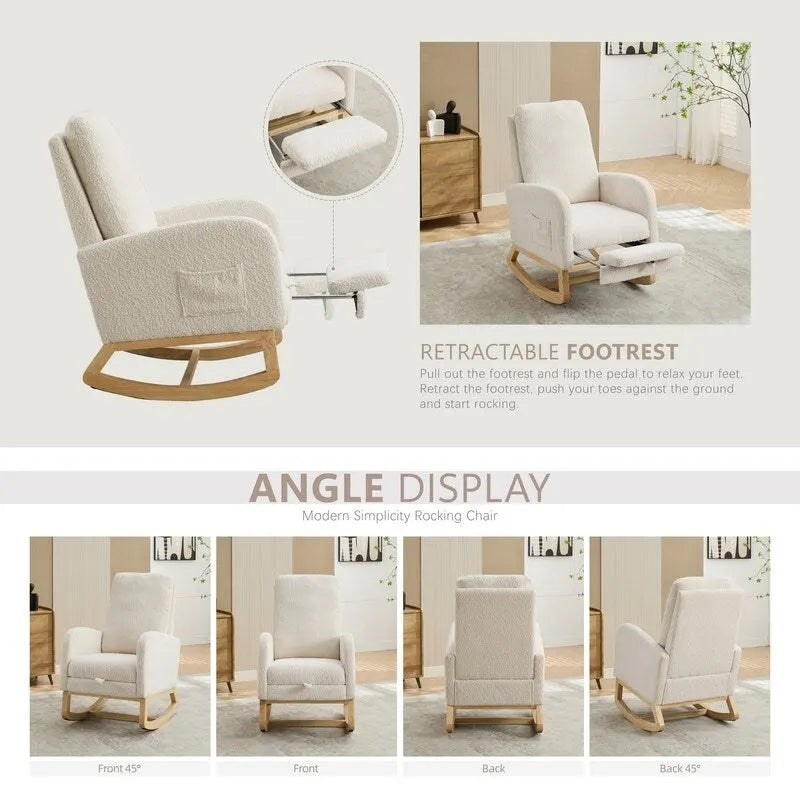 Fauteuil à bascule à oreilles avec poches latérales – 1 place, anthracite / marine / gris clair / ivoire / caramel