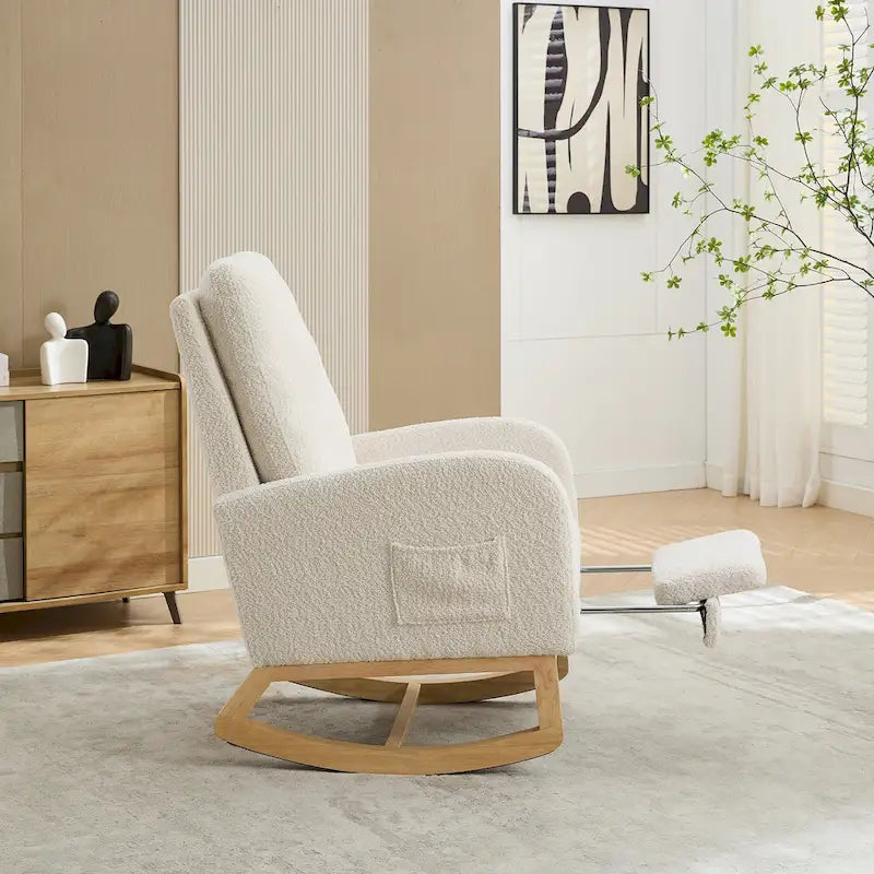 Fauteuil à bascule à oreilles avec poches latérales – 1 place, anthracite / marine / gris clair / ivoire / caramel