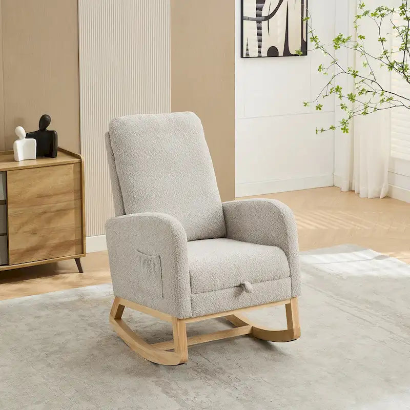 Fauteuil à bascule à oreilles avec poches latérales – 1 place, anthracite / marine / gris clair / ivoire / caramel