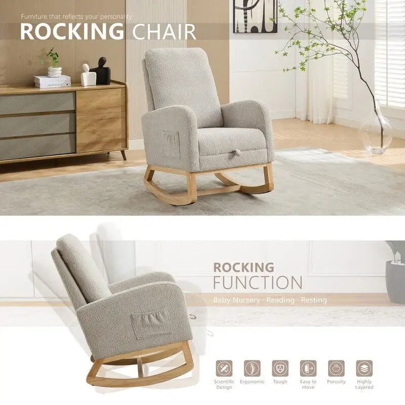 Fauteuil à bascule à oreilles avec poches latérales – 1 place, anthracite / marine / gris clair / ivoire / caramel
