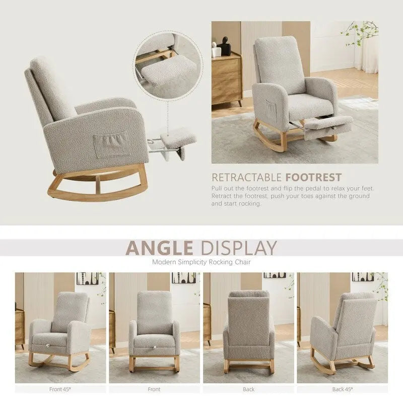 Fauteuil à bascule à oreilles avec poches latérales – 1 place, anthracite / marine / gris clair / ivoire / caramel