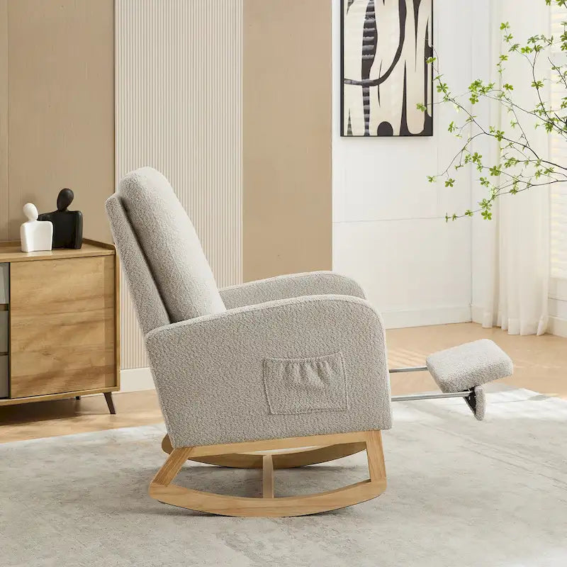 Fauteuil à bascule à oreilles avec poches latérales – 1 place, anthracite / marine / gris clair / ivoire / caramel