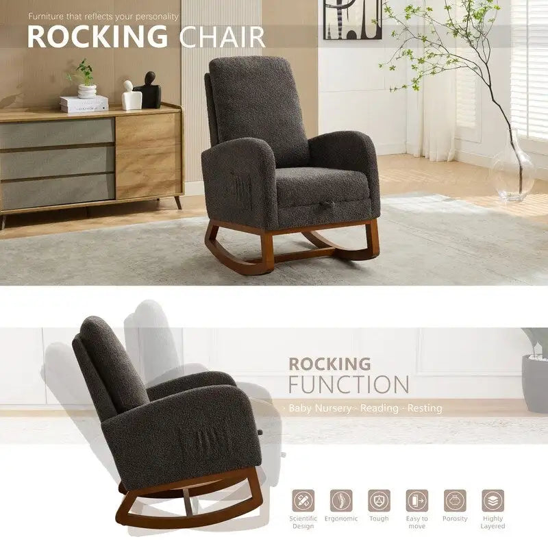 Fauteuil à bascule à oreilles avec poches latérales – 1 place, anthracite / marine / gris clair / ivoire / caramel
