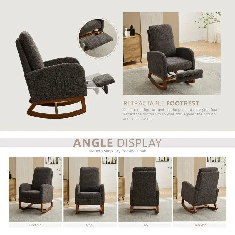 Fauteuil à bascule à oreilles avec poches latérales – 1 place, anthracite / marine / gris clair / ivoire / caramel