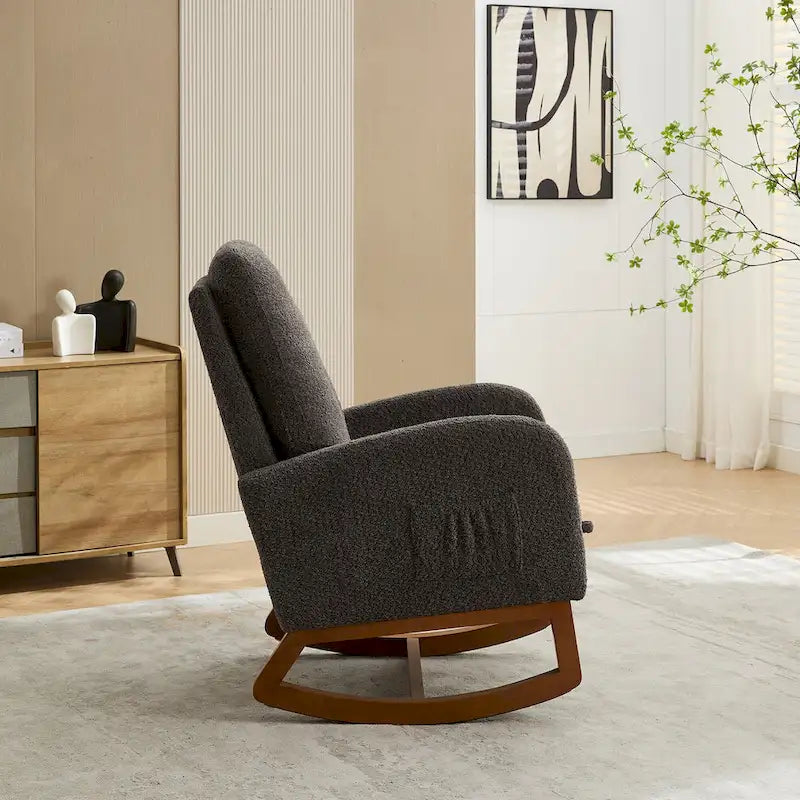 Fauteuil à bascule à oreilles avec poches latérales – 1 place, anthracite / marine / gris clair / ivoire / caramel