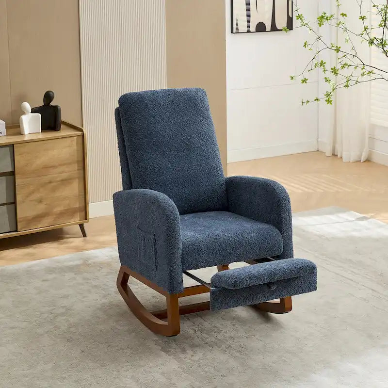 Fauteuil à bascule à oreilles avec poches latérales – 1 place, anthracite / marine / gris clair / ivoire / caramel