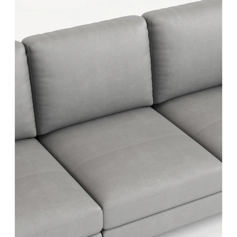 Canapé 3 places moderne en cuir gris/marron avec port USB et pieds en métal