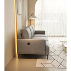 Canapé 3 places moderne en cuir gris/marron avec port USB et pieds en métal