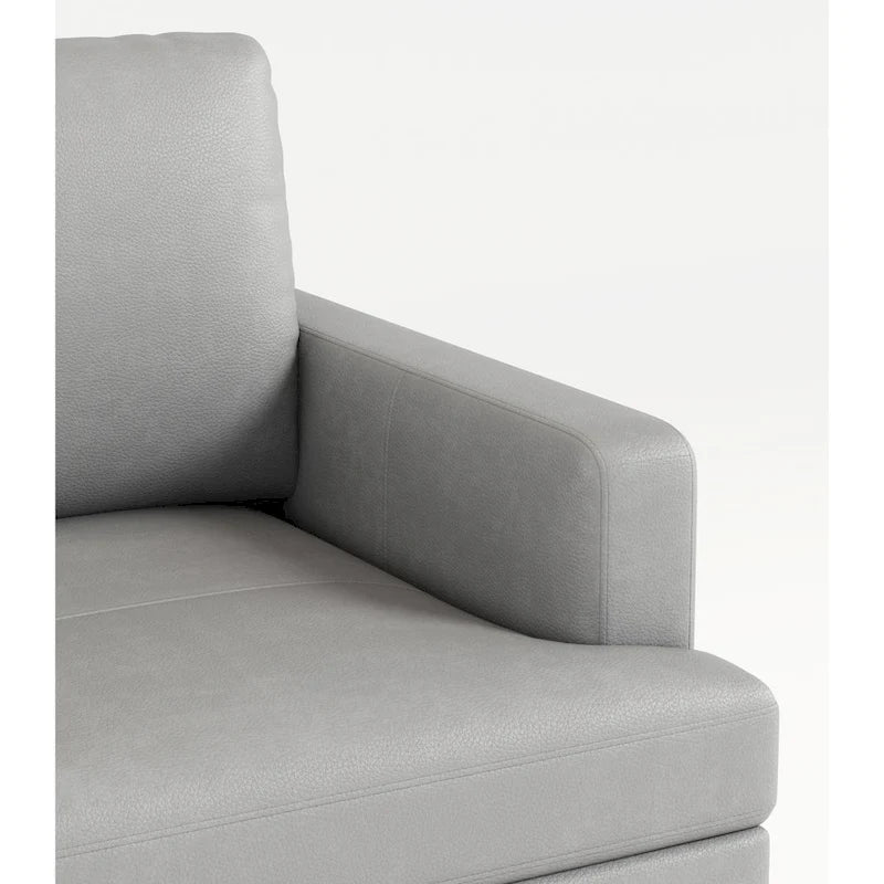 Canapé 3 places moderne en cuir gris/marron avec port USB et pieds en métal