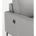 Canapé 3 places moderne en cuir gris/marron avec port USB et pieds en métal