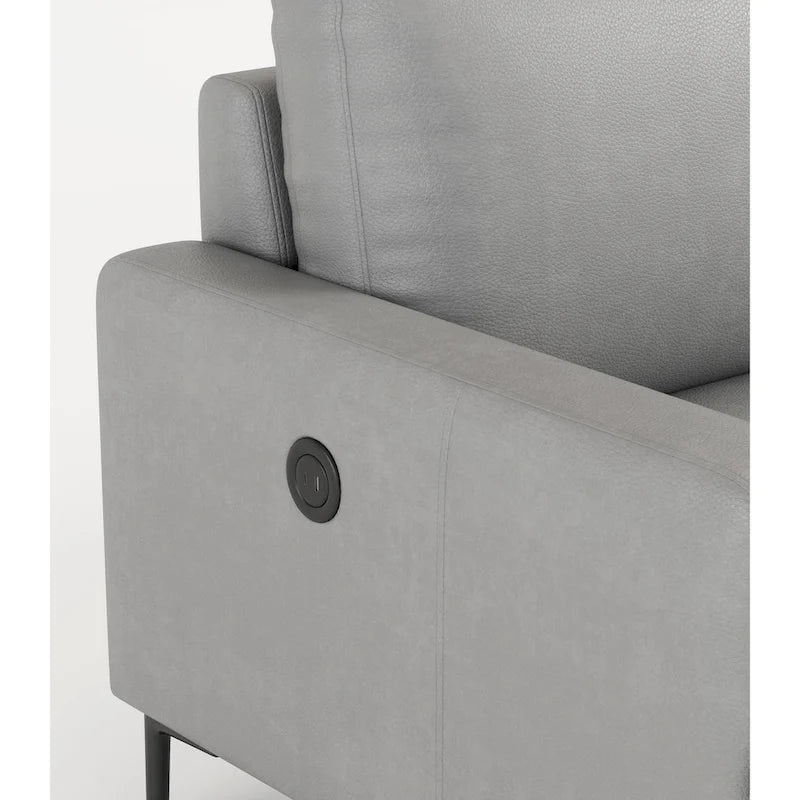 Canapé 3 places moderne en cuir gris/marron avec port USB et pieds en métal