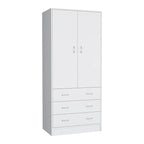 19 Armoire moderne à deux portes avec 3 tiroirs et 1 tringle de penderie pour chambre à coucher