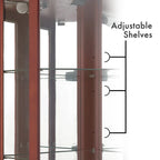 Vitrine d'angle à 6 étagères avec lumières, miroirs et étagères réglables, merisier