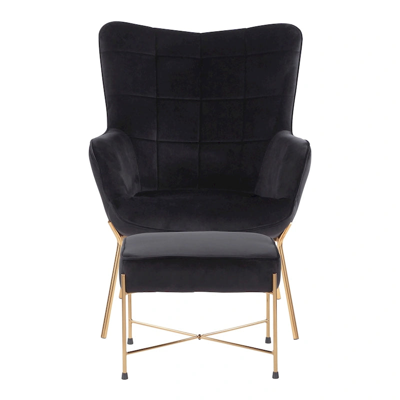 Fauteuil de salon en velours/similicuir avec ottoman, plusieurs coloris, 1 place