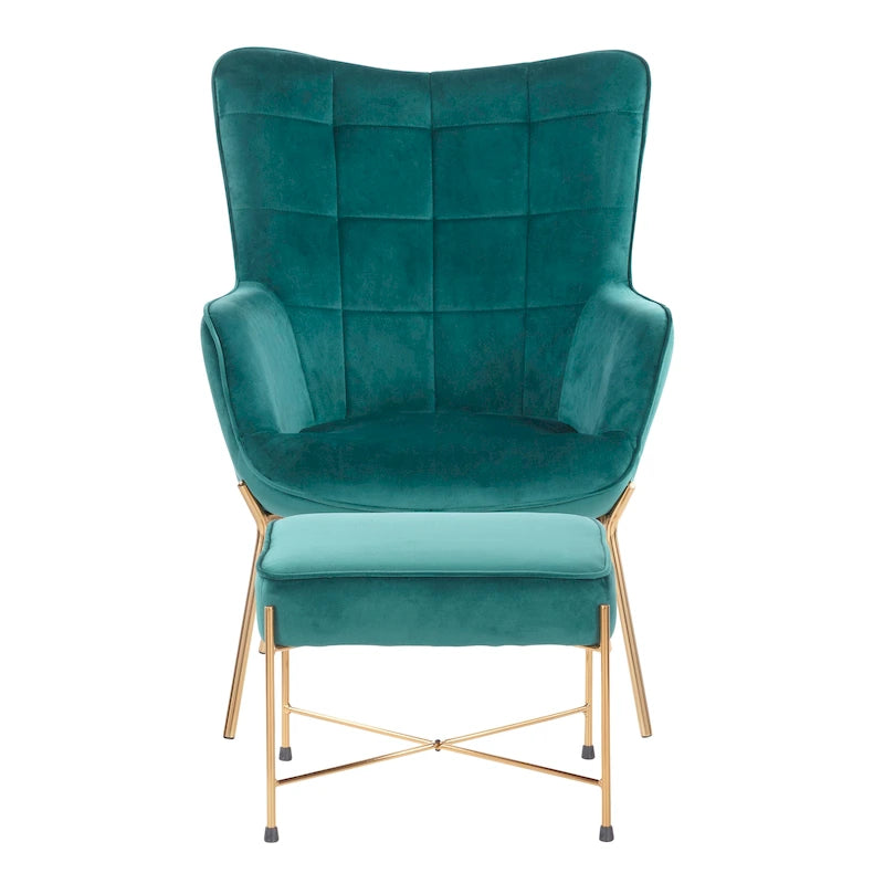 Fauteuil de salon en velours/similicuir avec ottoman, plusieurs coloris, 1 place