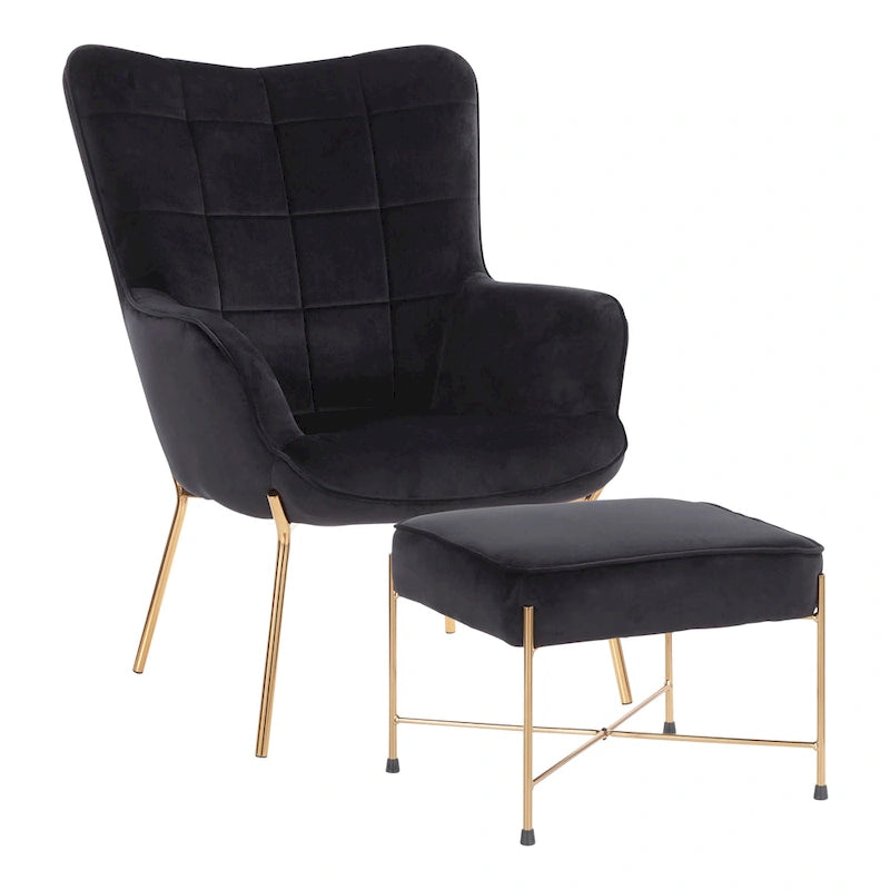 Fauteuil de salon en velours/similicuir avec ottoman, plusieurs coloris, 1 place