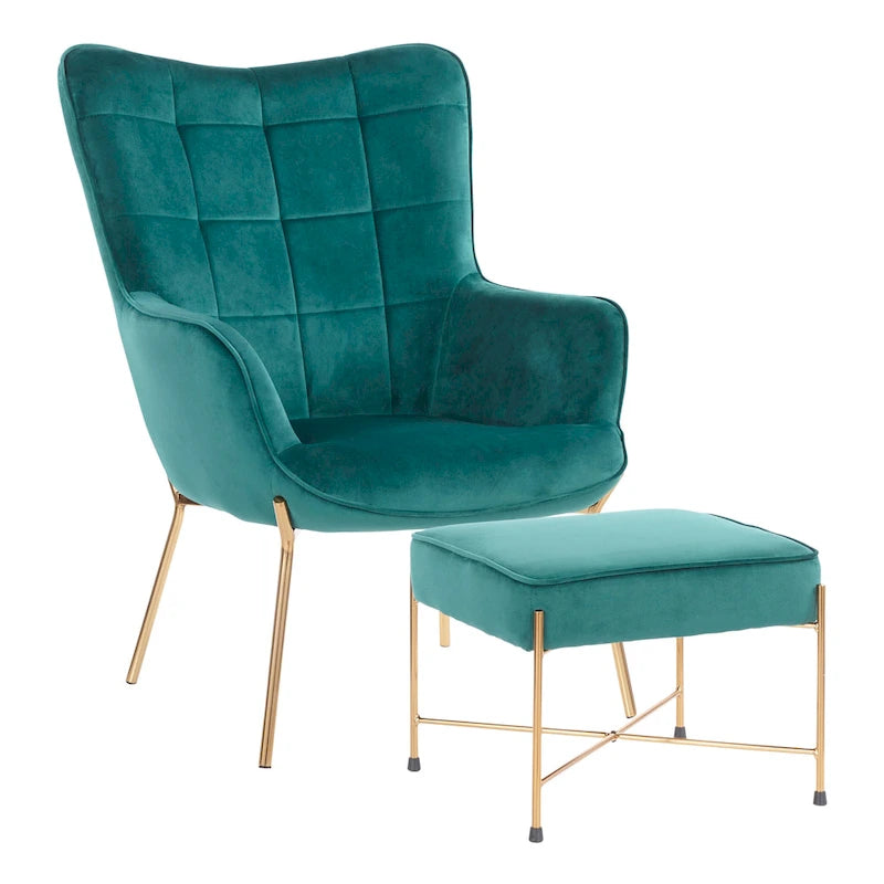 Fauteuil de salon en velours/similicuir avec ottoman, plusieurs coloris, 1 place