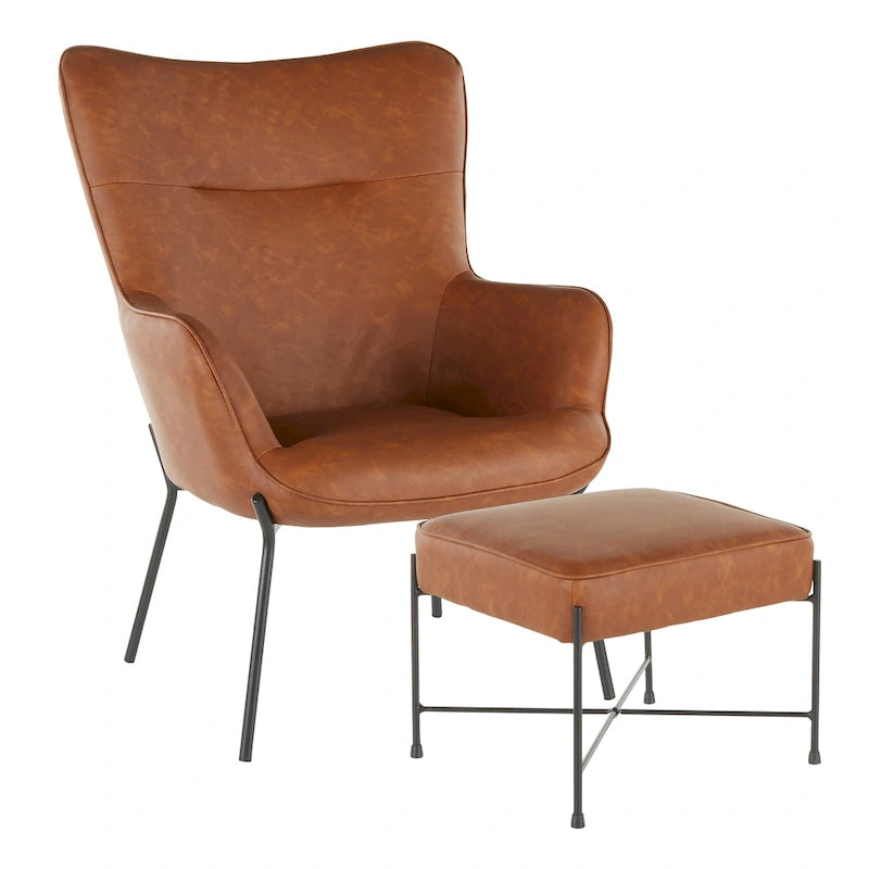 Fauteuil de salon en velours/similicuir avec ottoman, plusieurs coloris, 1 place