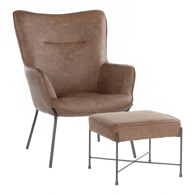 Fauteuil de salon en velours/similicuir avec ottoman, plusieurs coloris, 1 place