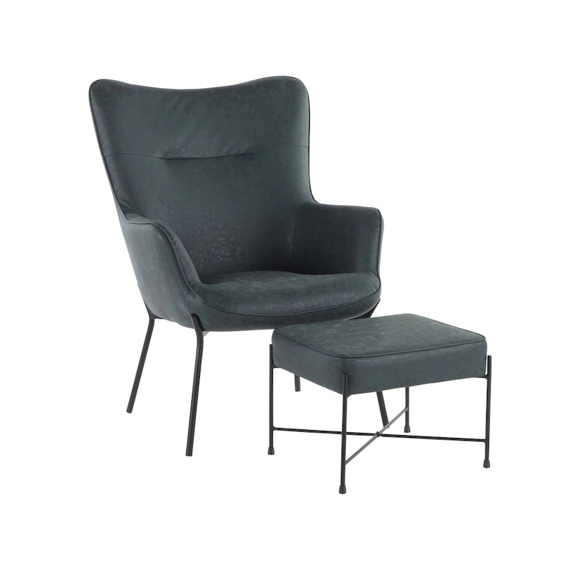 Fauteuil de salon en velours/similicuir avec ottoman, plusieurs coloris, 1 place