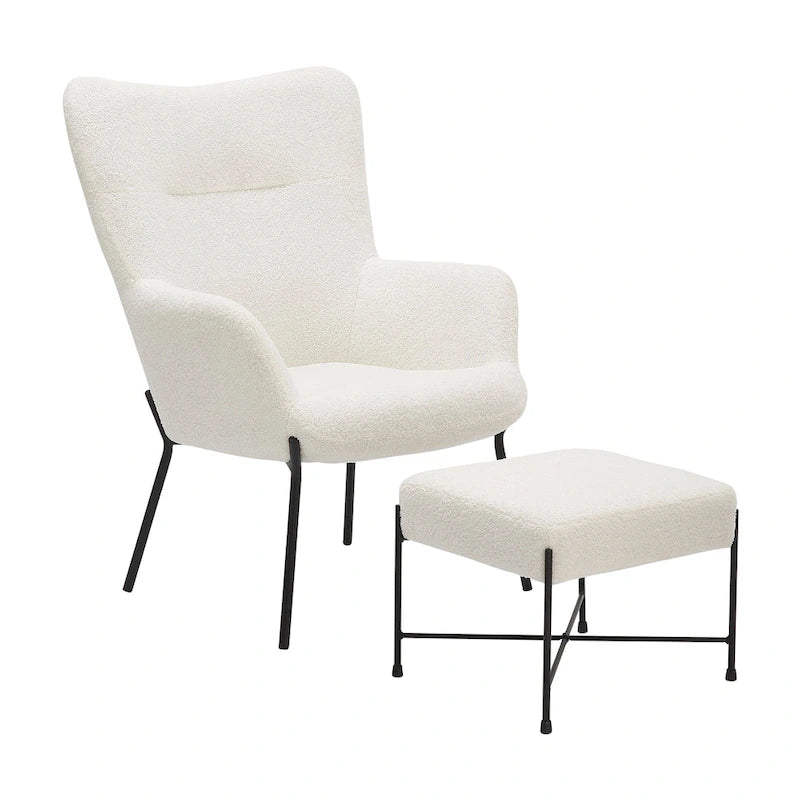 Fauteuil de salon en velours/similicuir avec ottoman, plusieurs coloris, 1 place