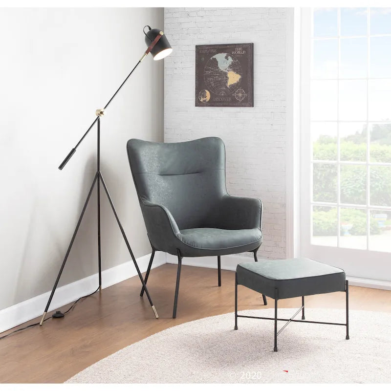 Fauteuil de salon en velours/similicuir avec ottoman, plusieurs coloris, 1 place