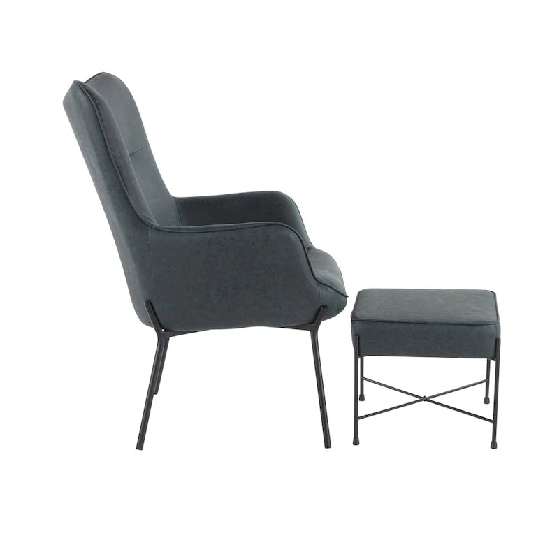 Fauteuil de salon en velours/similicuir avec ottoman, plusieurs coloris, 1 place