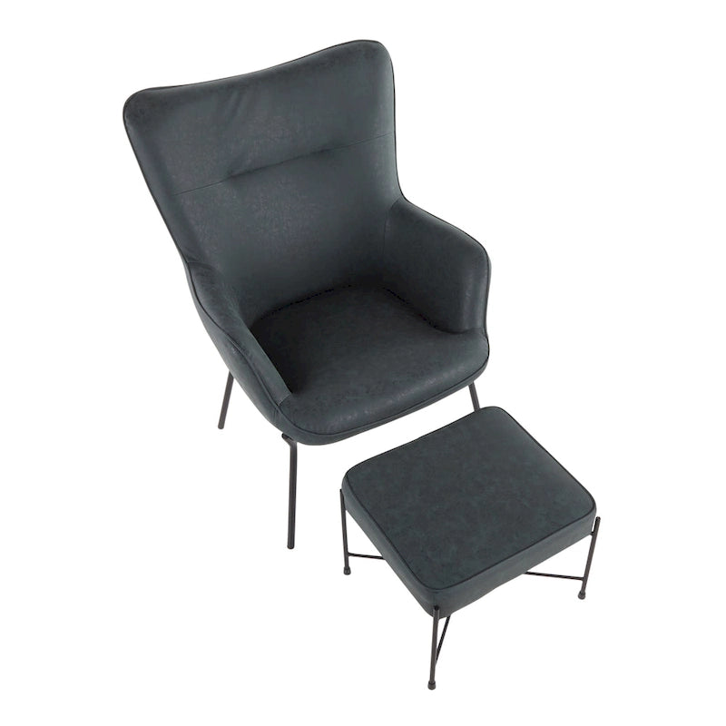 Fauteuil de salon en velours/similicuir avec ottoman, plusieurs coloris, 1 place