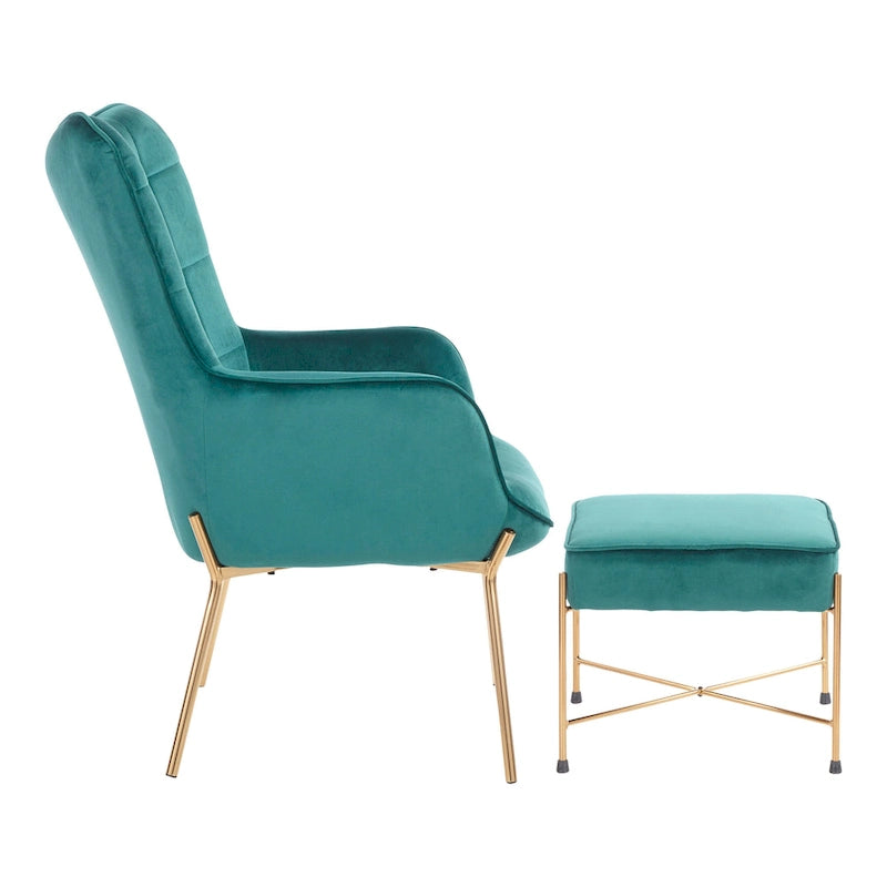 Fauteuil de salon en velours/similicuir avec ottoman, plusieurs coloris, 1 place
