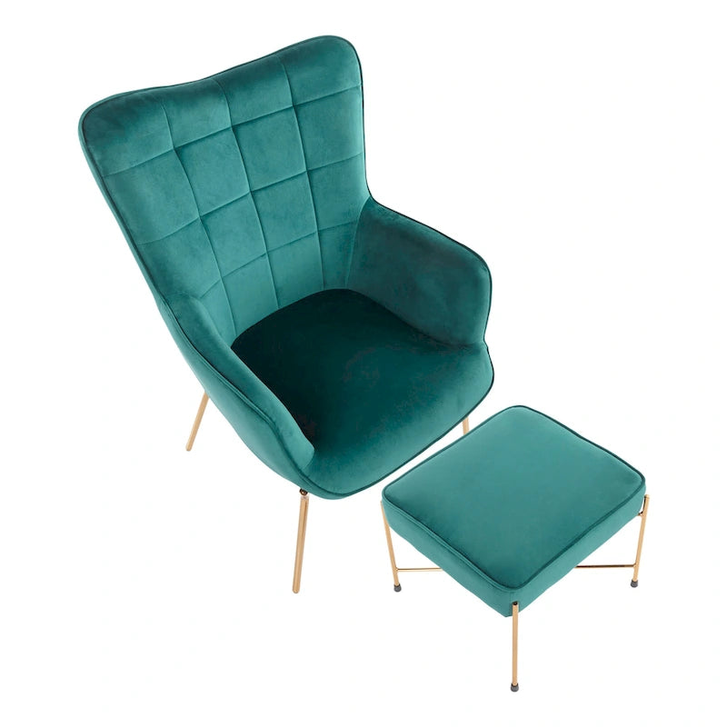 Fauteuil de salon en velours/similicuir avec ottoman, plusieurs coloris, 1 place