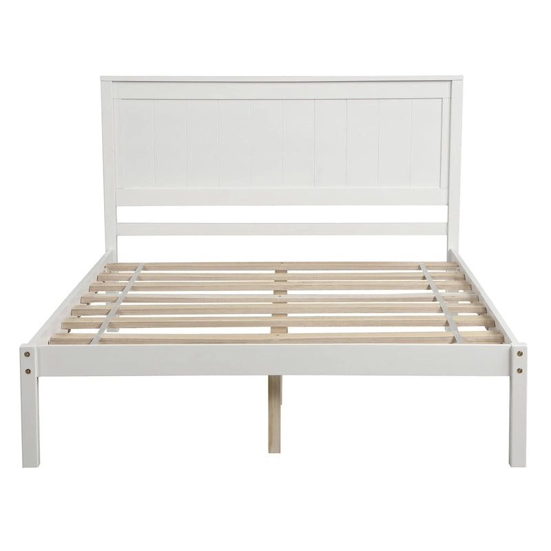 Cadre de lit plateforme blanc complet avec tête de lit attachée, pin et MDF, pour 2 personnes