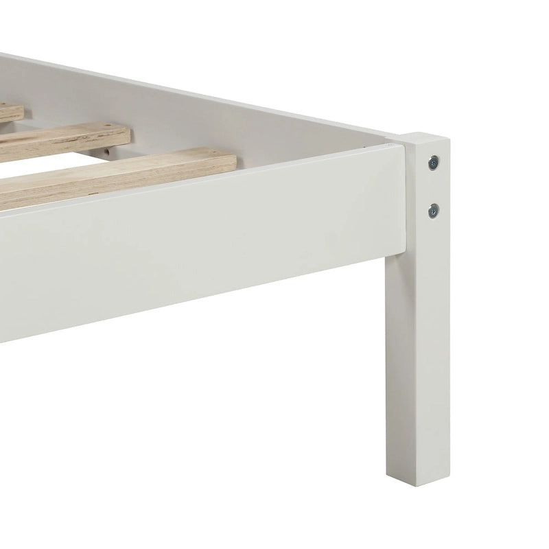 Cadre de lit plateforme blanc complet avec tête de lit attachée, pin et MDF, pour 2 personnes
