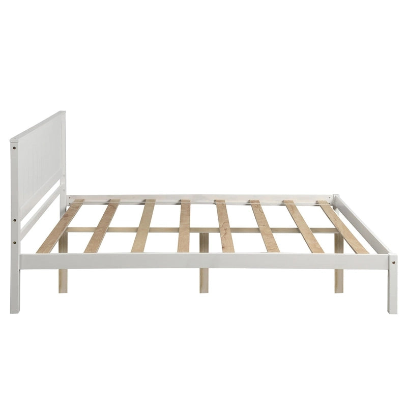 Cadre de lit plateforme blanc complet avec tête de lit attachée, pin et MDF, pour 2 personnes