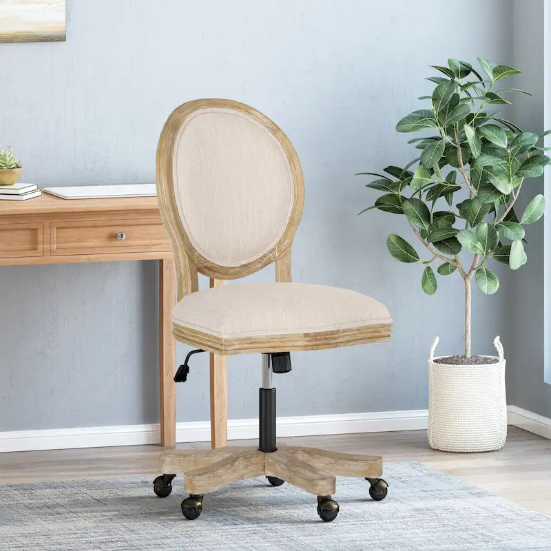 Fauteuil de bureau pivotant rembourré – Beige/Cognac/Brun foncé/Anthracite, Tissu et similicuir, 1 personne