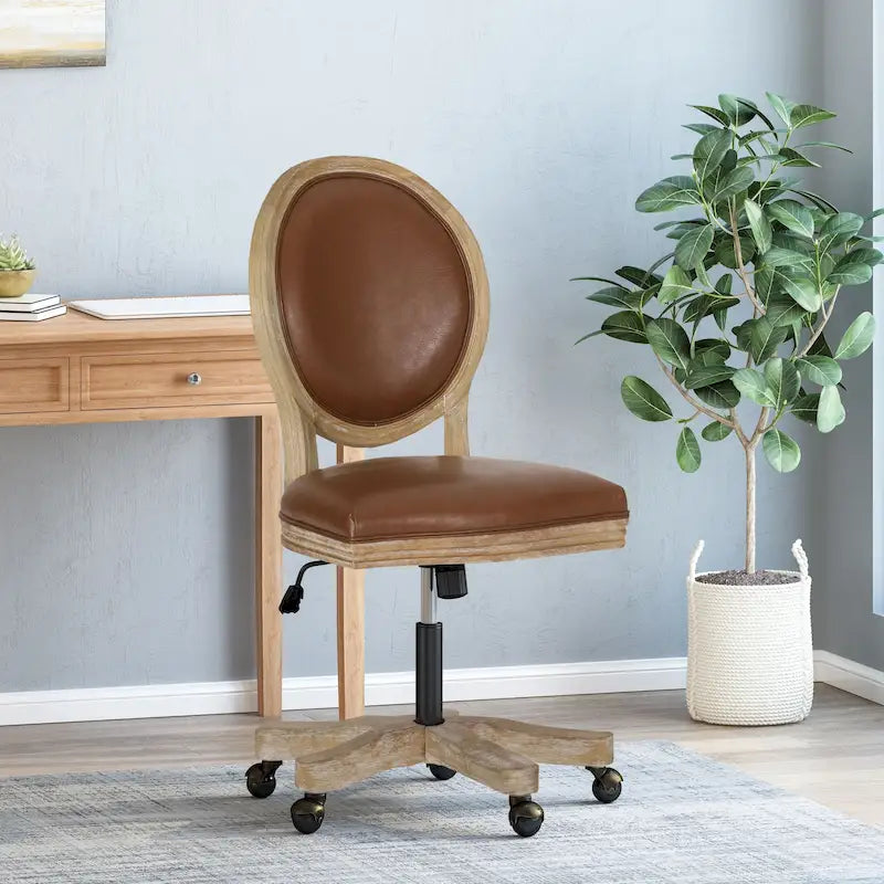 Fauteuil de bureau pivotant rembourré – Beige/Cognac/Brun foncé/Anthracite, Tissu et similicuir, 1 personne