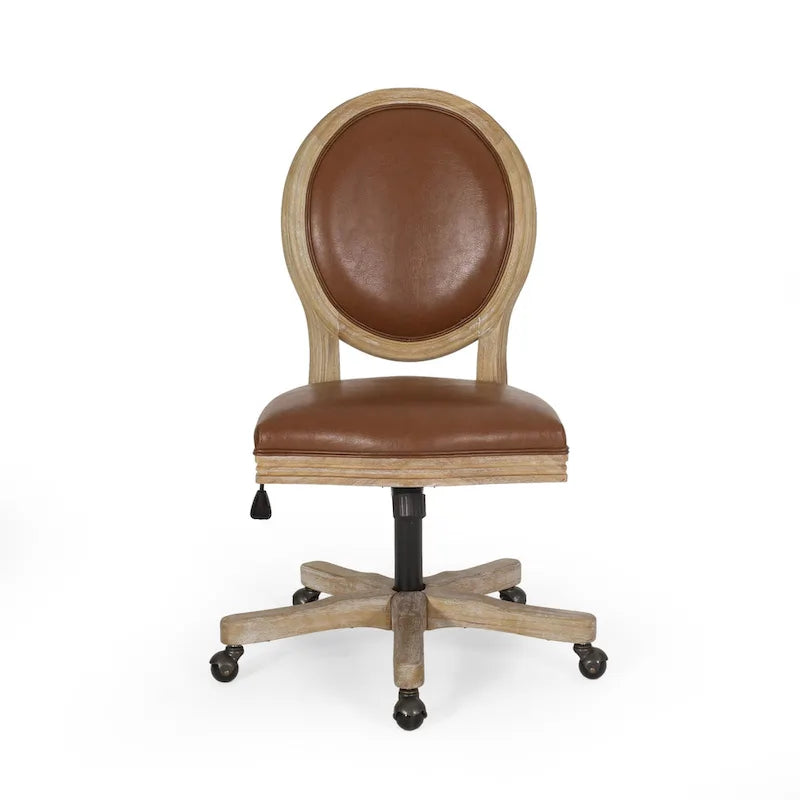 Fauteuil de bureau pivotant rembourré – Beige/Cognac/Brun foncé/Anthracite, Tissu et similicuir, 1 personne