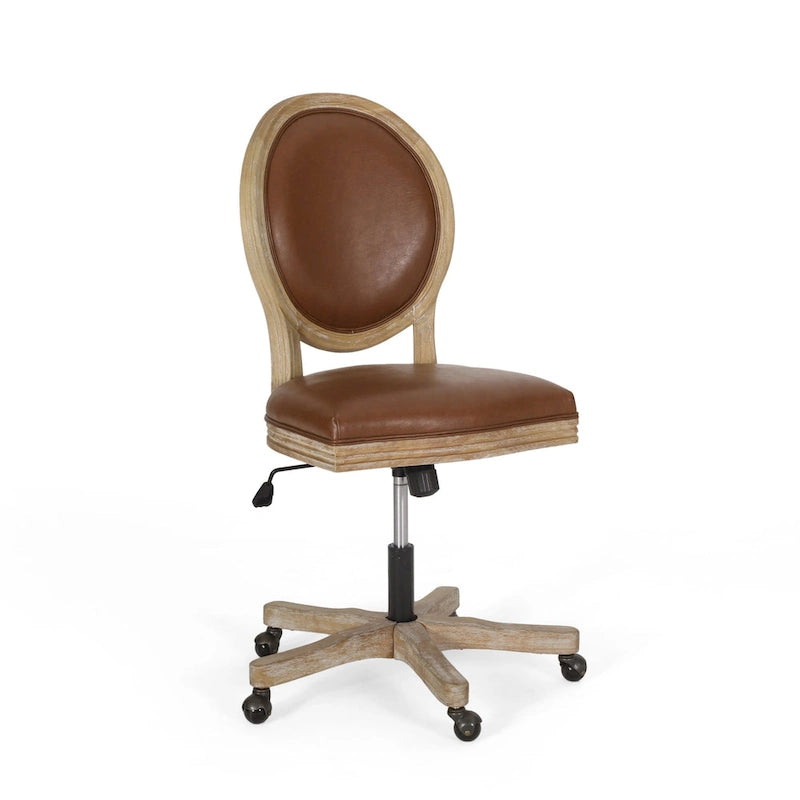 Fauteuil de bureau pivotant rembourré – Beige/Cognac/Brun foncé/Anthracite, Tissu et similicuir, 1 personne