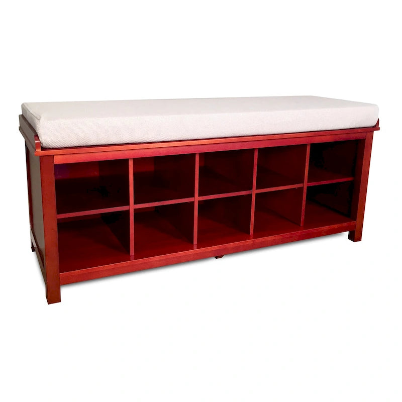 Banc de rangement pour chaussures en bois massif acajou rouge – 2 places