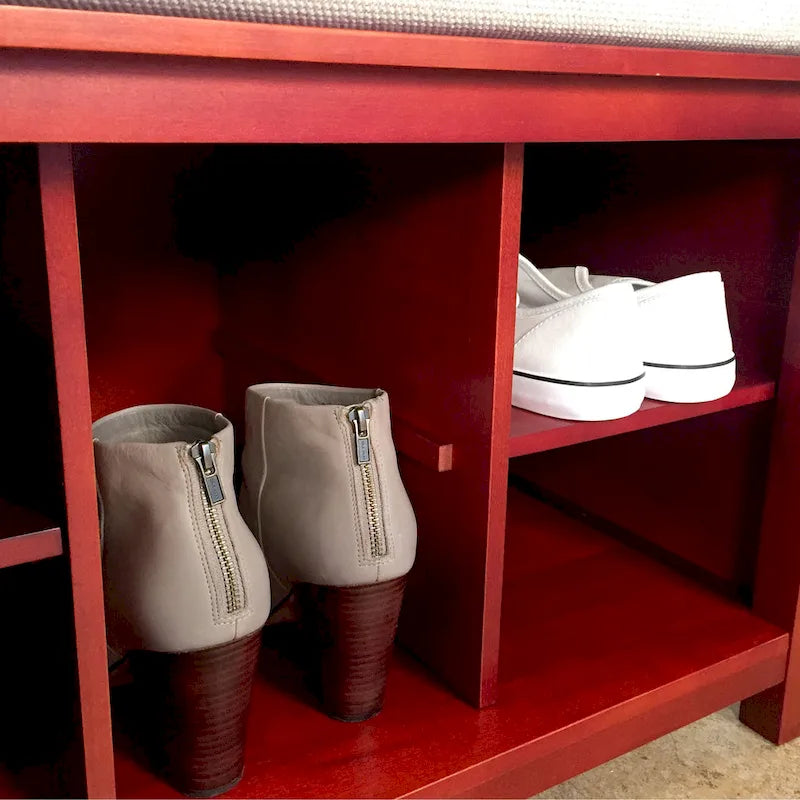 Banc de rangement pour chaussures en bois massif acajou rouge – 2 places