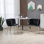 Chaise de salle à manger en velours avec accoudoirs, lot de 2, couleurs marine / émeraude / noir / moutarde / rouge rosé / rose / gris / ivoire, piétement en métal doré