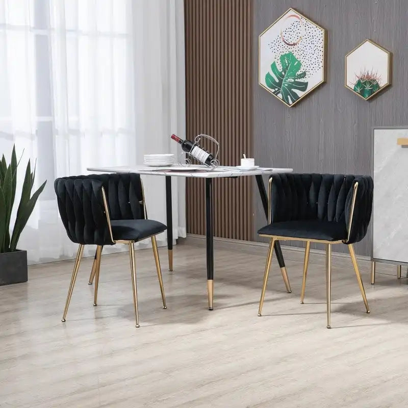 Chaise de salle à manger en velours avec accoudoirs, lot de 2, couleurs marine / émeraude / noir / moutarde / rouge rosé / rose / gris / ivoire, piétement en métal doré