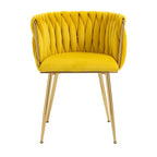 Chaise de salle à manger en velours avec accoudoirs, lot de 2, couleurs marine / émeraude / noir / moutarde / rouge rosé / rose / gris / ivoire, piétement en métal doré