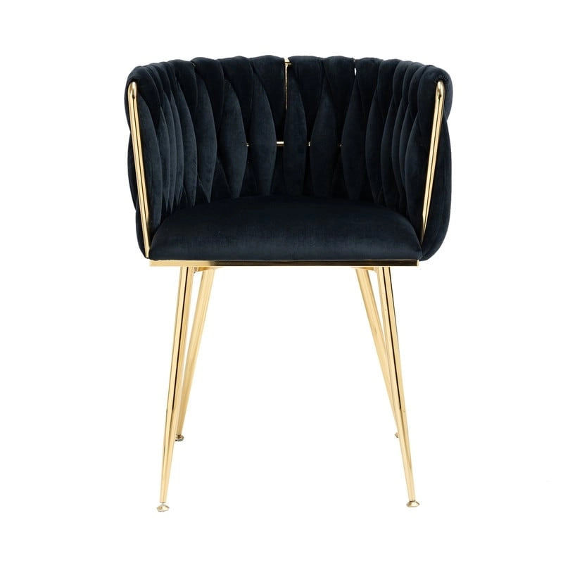 Chaise de salle à manger en velours avec accoudoirs, lot de 2, couleurs marine / émeraude / noir / moutarde / rouge rosé / rose / gris / ivoire, piétement en métal doré
