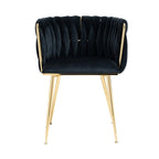 Chaise de salle à manger en velours avec accoudoirs, lot de 2, couleurs marine / émeraude / noir / moutarde / rouge rosé / rose / gris / ivoire, piétement en métal doré