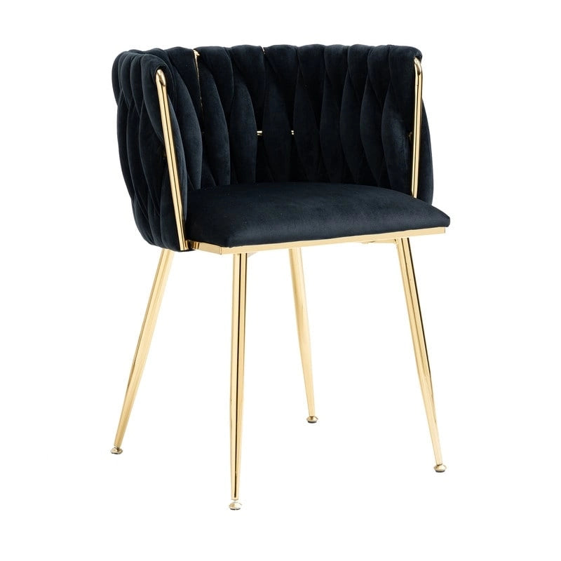Chaise de salle à manger en velours avec accoudoirs, lot de 2, couleurs marine / émeraude / noir / moutarde / rouge rosé / rose / gris / ivoire, piétement en métal doré