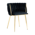 Chaise de salle à manger en velours avec accoudoirs, lot de 2, couleurs marine / émeraude / noir / moutarde / rouge rosé / rose / gris / ivoire, piétement en métal doré